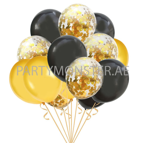 Black and golden latex balloons bouquet - PartyMonster.ae