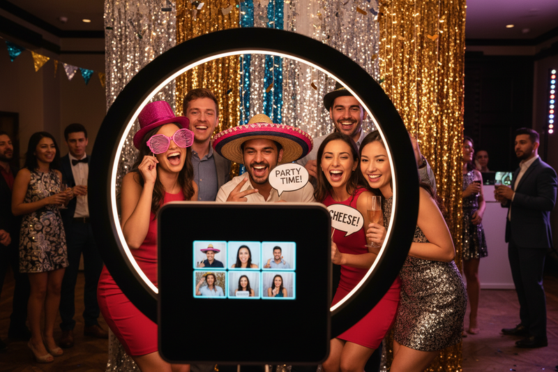people enjoying photo booth rental in Dubai
