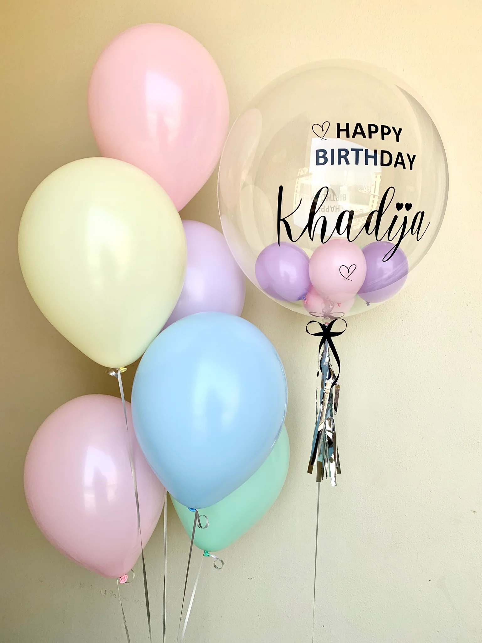 Customized Bubble Balloon With Pastel Bouquet