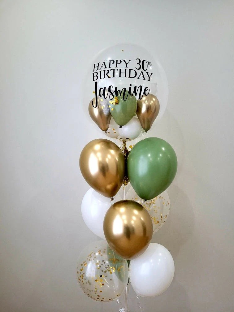 Balloon bouquet with happy 30th birthday customization in Dubai