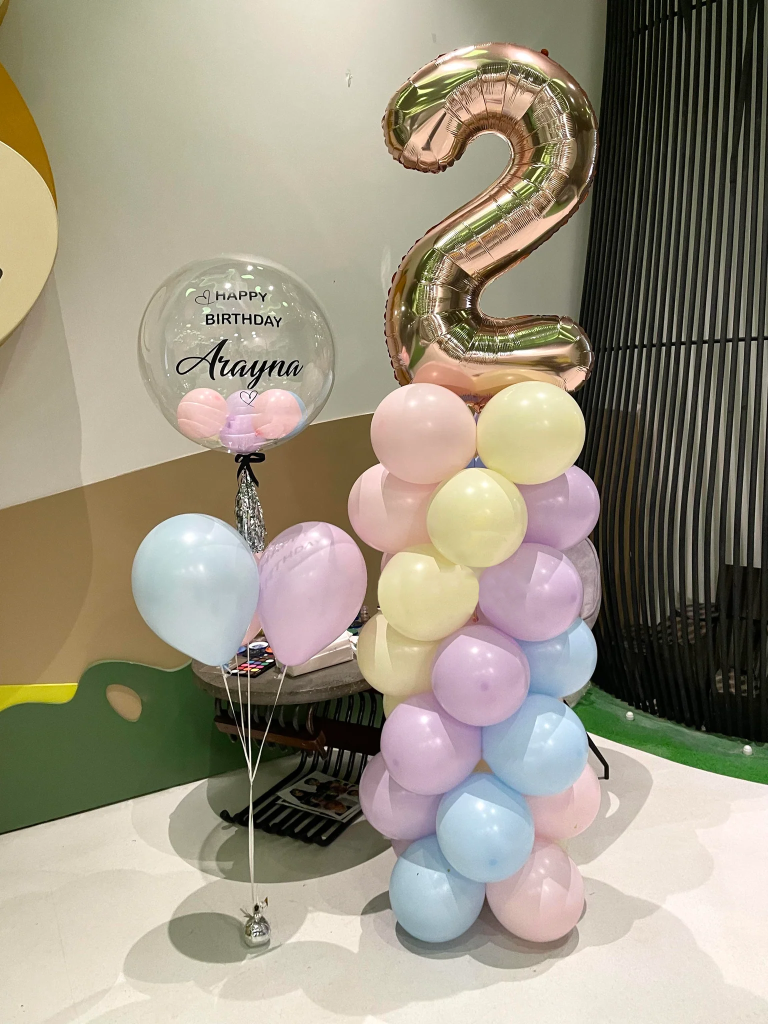2nd birthday pastel balloons set up