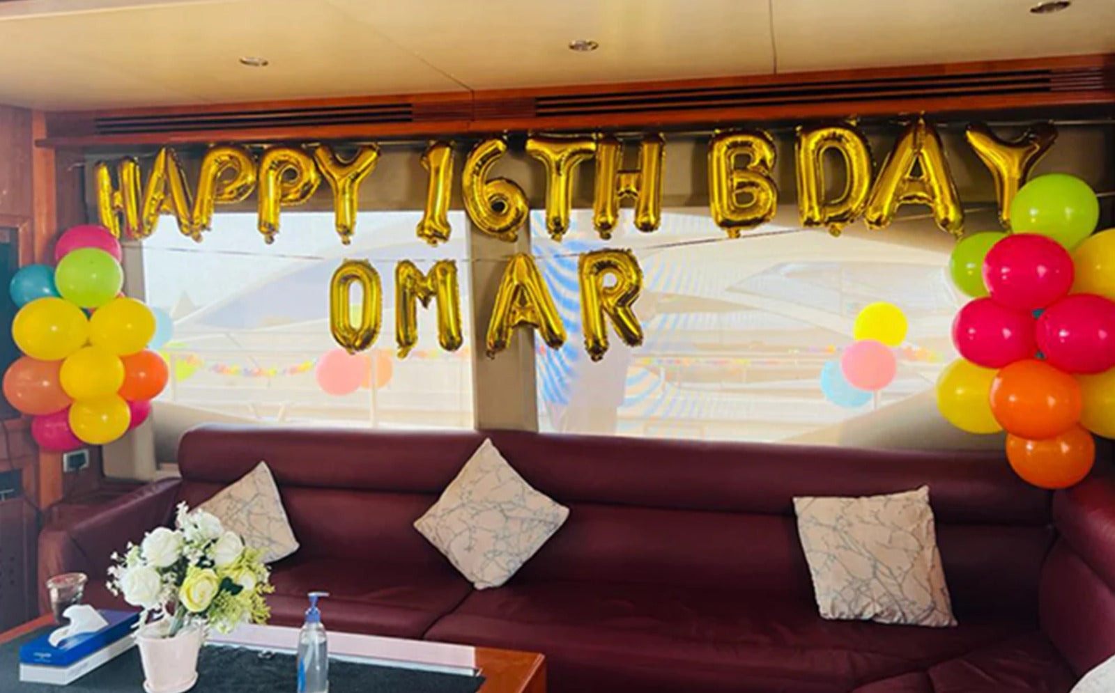 Balloon decoration on boat in Dubai