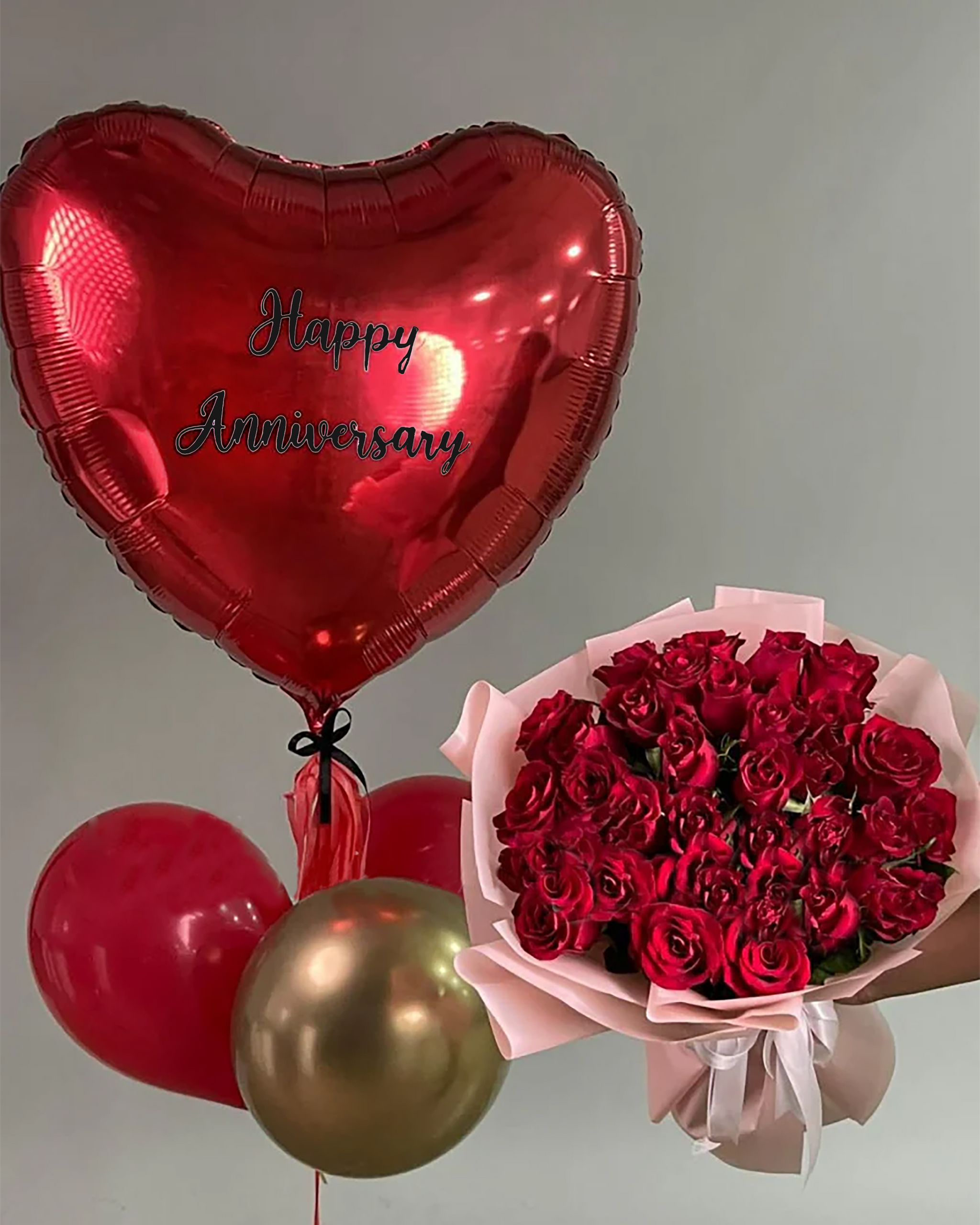 Valentine Balloon And Flower Arrangement - Combination 1
