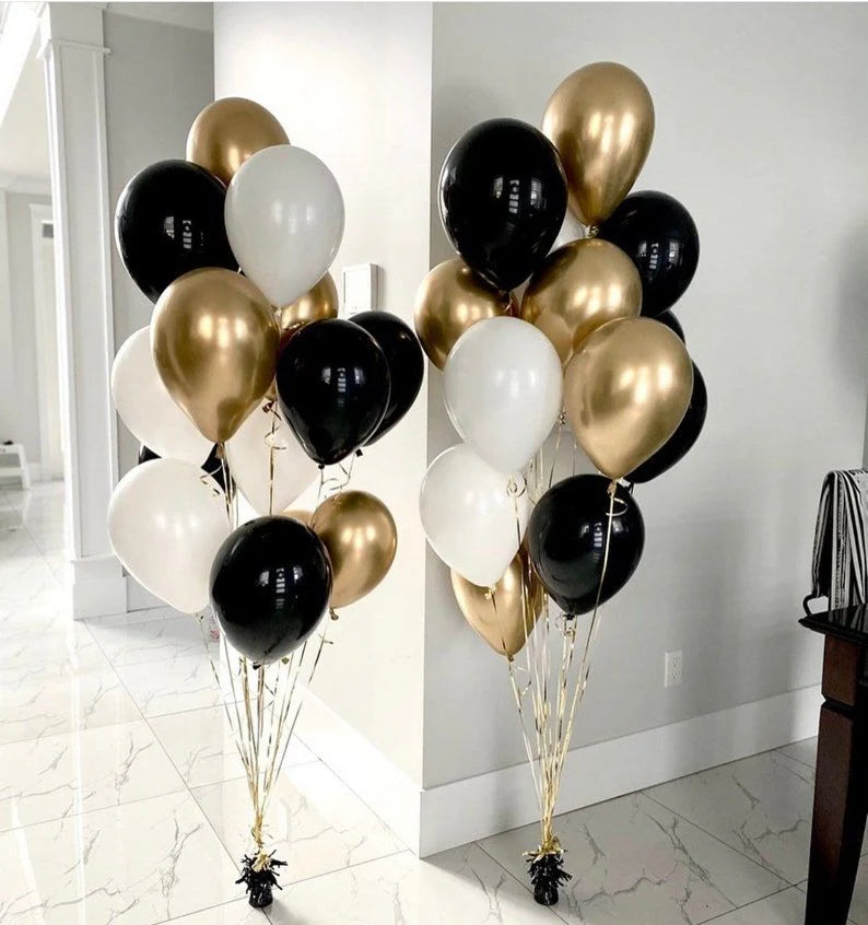 black gold and whtie balloons best for graduation party in Dubai