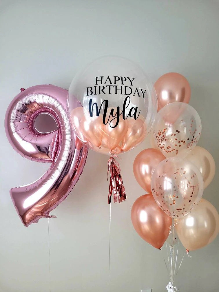 Rose gold birthday balloons for her