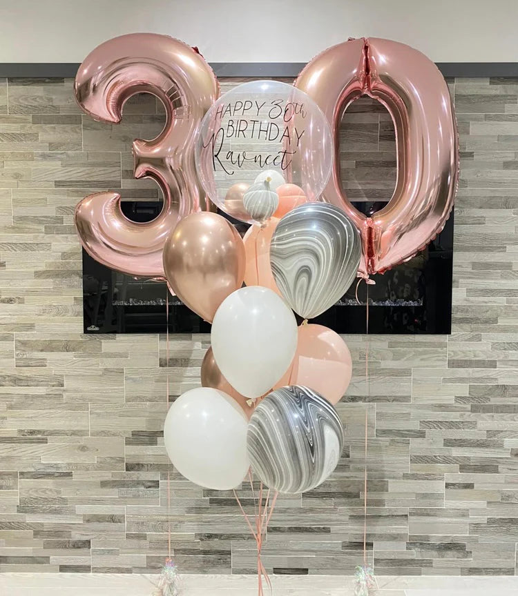 rose gold customized balloon with numbers for birthday parties in Dubai