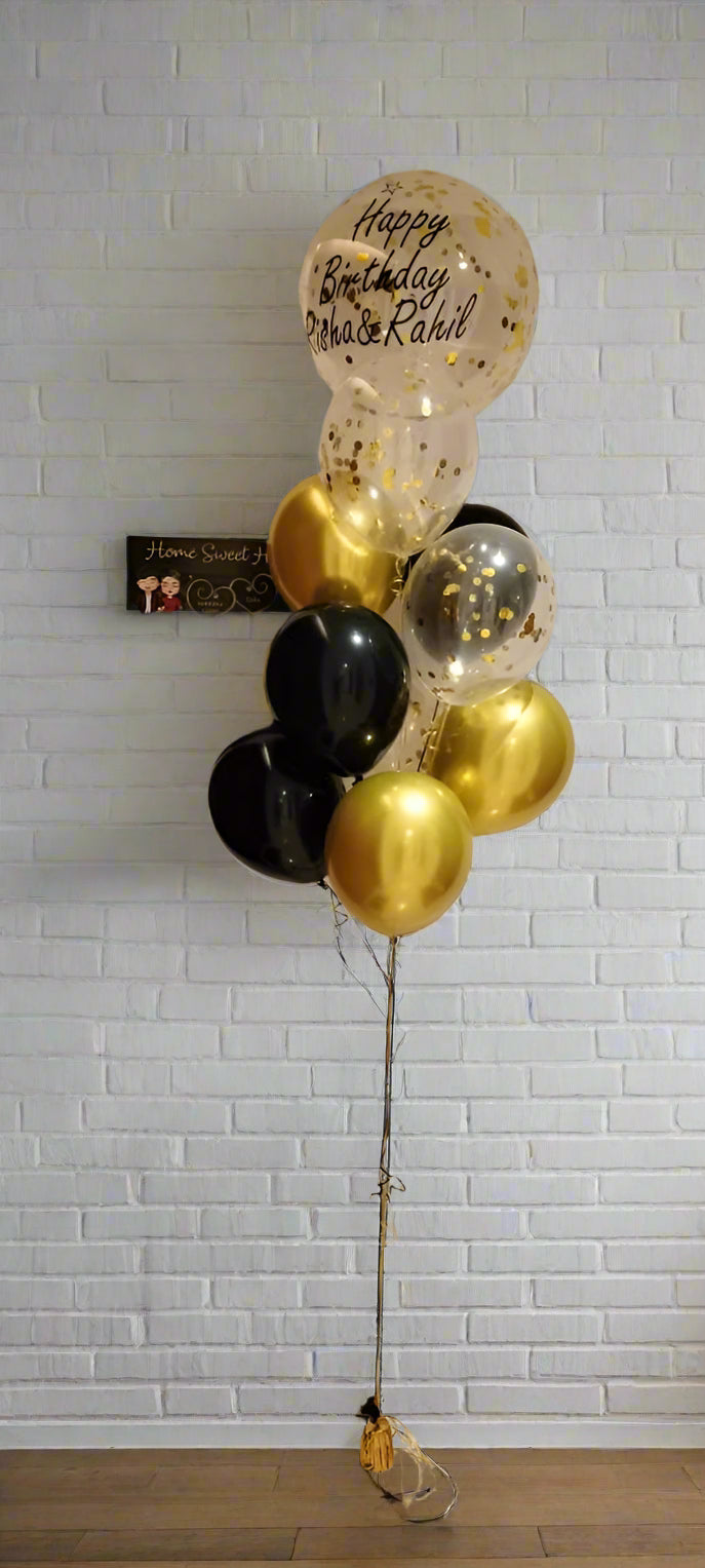 golden birthday customized balloons bouquet delivery in Dubai