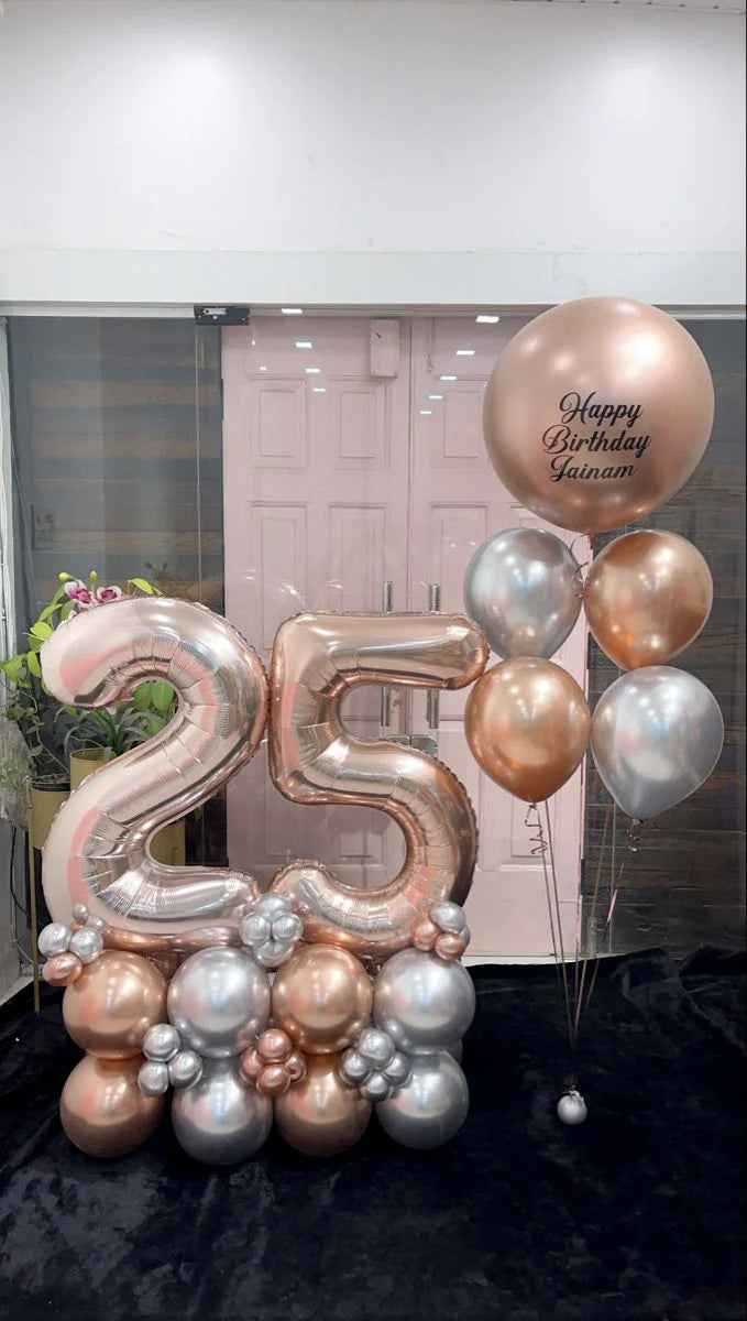 Rose gold and silver balloons decoration for delivery in Dubai