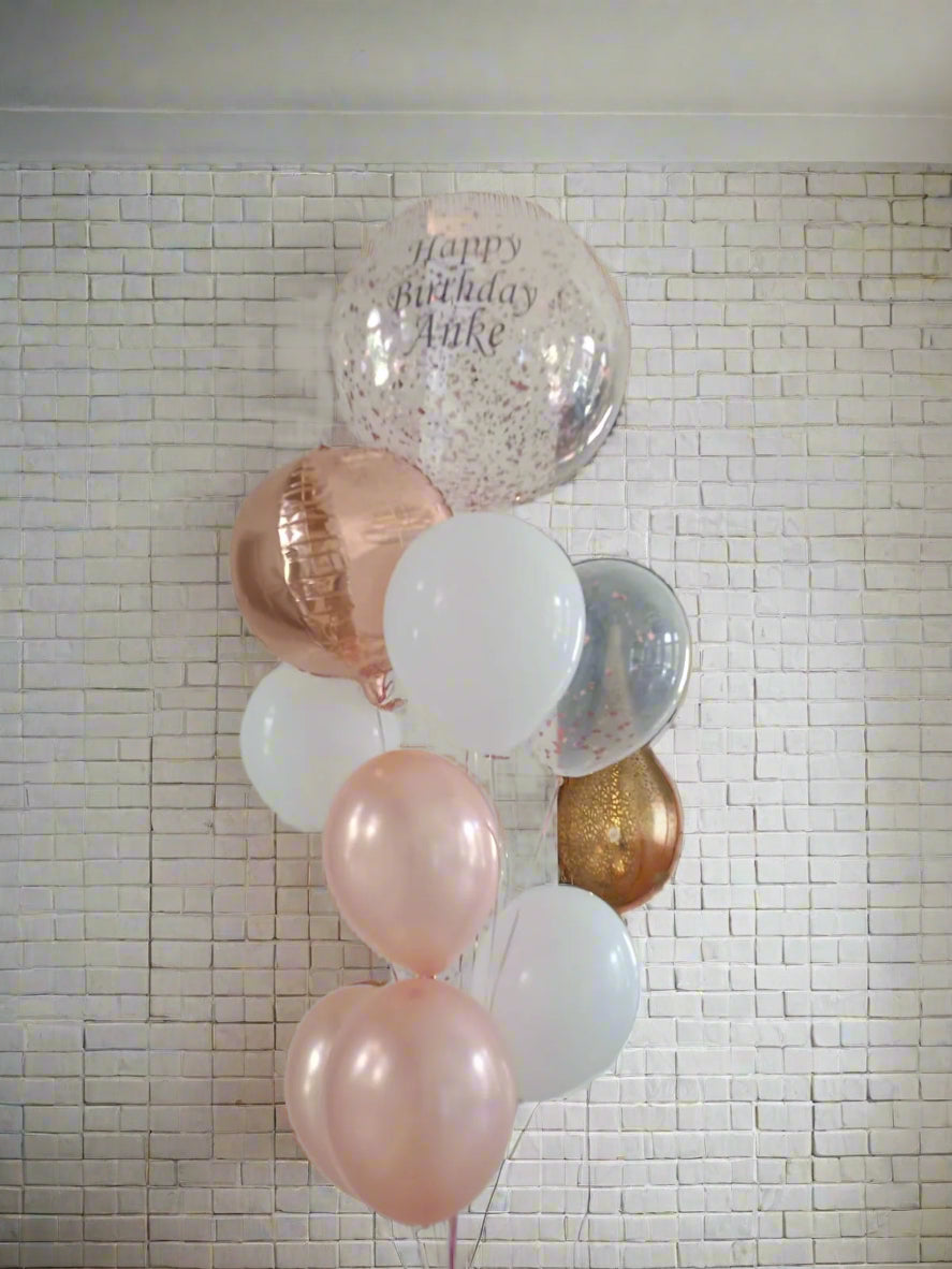 rose gold customized birthday balloons bouquet 