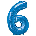 Number 6 Blue Foil Balloon - 40inches - PartyMonster.ae