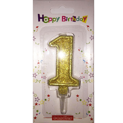 Number 1 birthday candle, golden glitter - PartyMonster.ae
