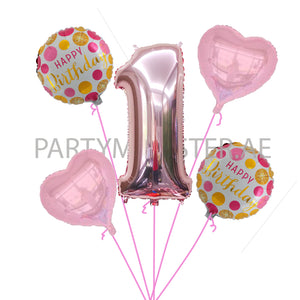 1st birthday girl balloons bouquet - PartyMonster.ae