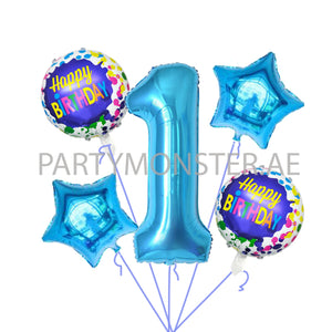 1st birthday boy blue balloons bouquet - PartyMonster.ae