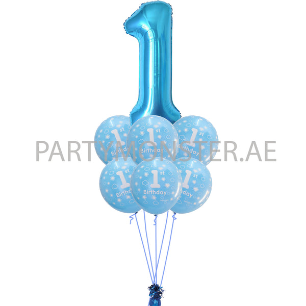 1st birthday boy blue balloons bouquet 2 - PartyMonster.ae