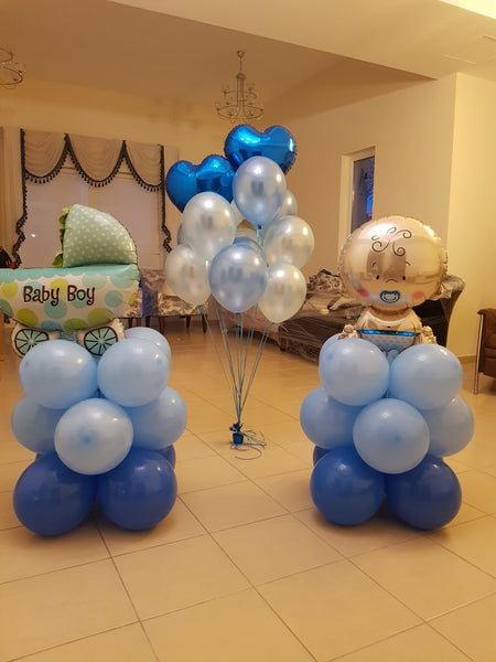 Baby Boy Pram Balloon Pillar - PartyMonster.ae