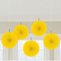 Yellow Mini Fan Decorations, 6 inches,  5 pcs - PartyMonster.ae
