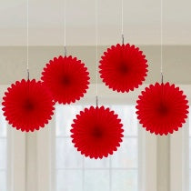 Red Mini Fan Decorations, 6 inches,  5 pcs - PartyMonster.ae