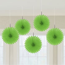 Green Mini Fan Decorations, 6 inches,  5 pcs - PartyMonster.ae