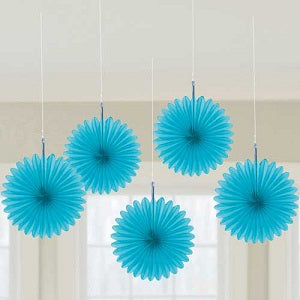 Blue Mini Fan Decorations, 6inches, 5 pcs - PartyMonster.ae