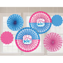 Girl or Boy? Fan Decorations 5 pcs - PartyMonster.ae