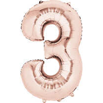 Rose Gold Number 3 Balloon - 40inches (Three) - PartyMonster.ae