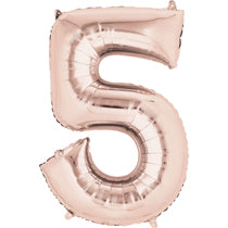 Rose Gold Number 5 Balloon - 40inches (Five) - PartyMonster.ae