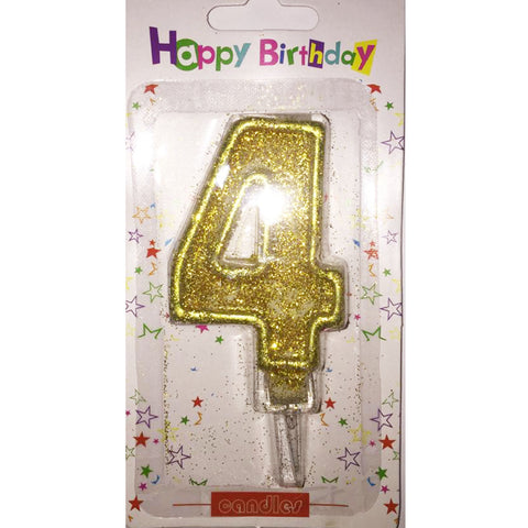 Number 4 birthday candle, golden glitter - PartyMonster.ae