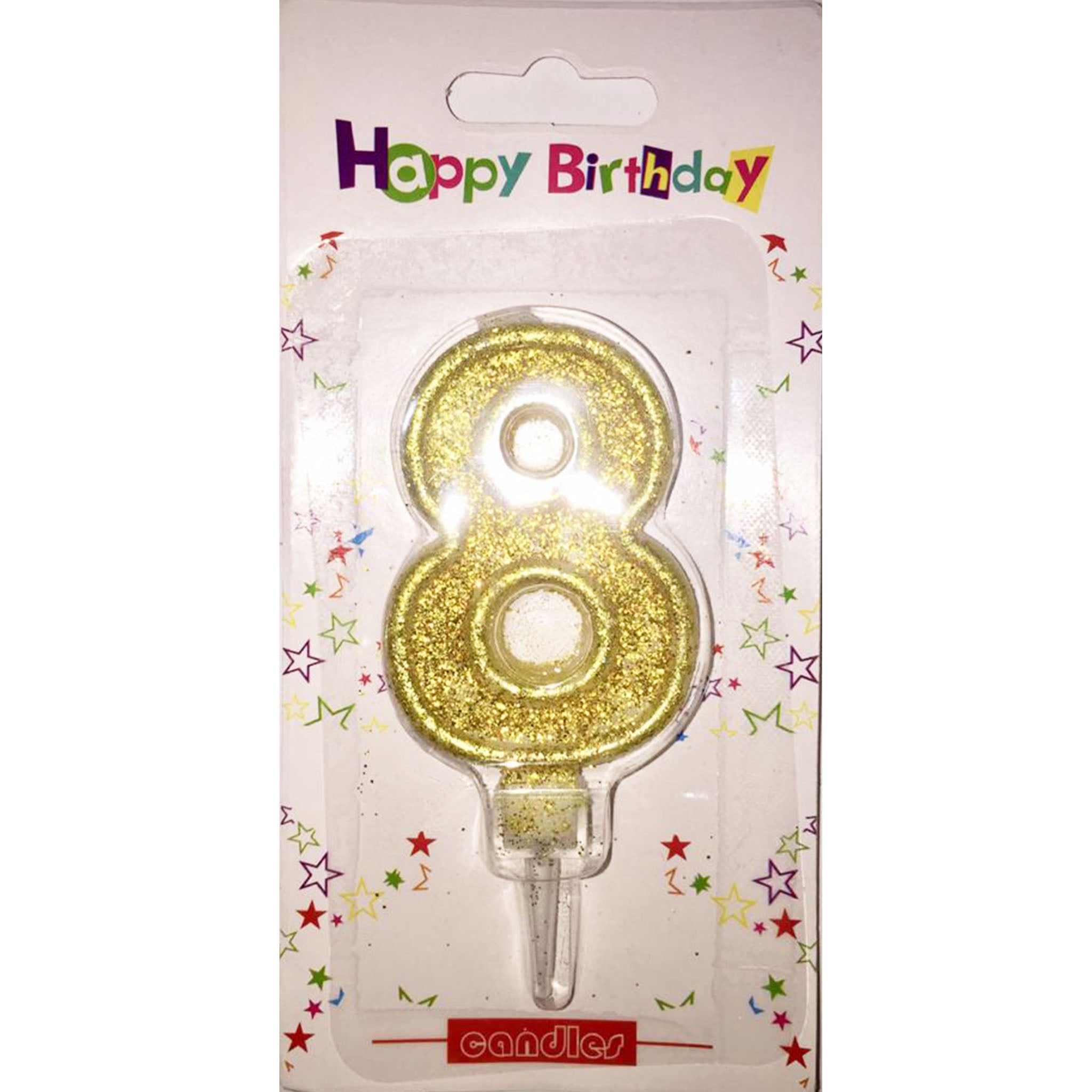 Number 8 birthday candle, golden glitter - PartyMonster.ae