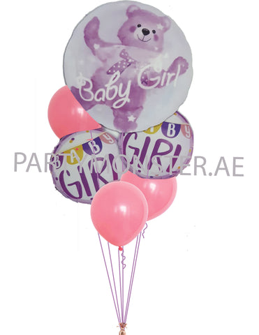 Baby Girl Teddy in a Bubble Balloons Bouquet for sale online in Dubai