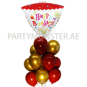 Birthday diamond shape foil and latex balloons bouquet 2 - PartyMonster.ae