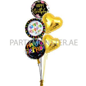 Black and gold birthday balloons bouquet - PartyMonster.ae