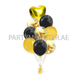 Black and golden mixed balloons bouquet - PartyMonster.ae