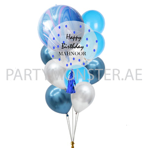 blue customized marble balloons bouquet delivery in Dubai