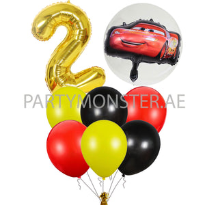 Cars themed any number mixed balloons bouquet - PartyMonster.ae