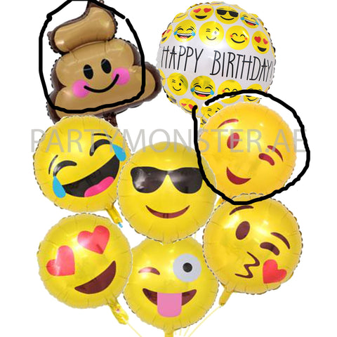 Emoji birthday foil balloons bouquet 02 - PartyMonster.ae