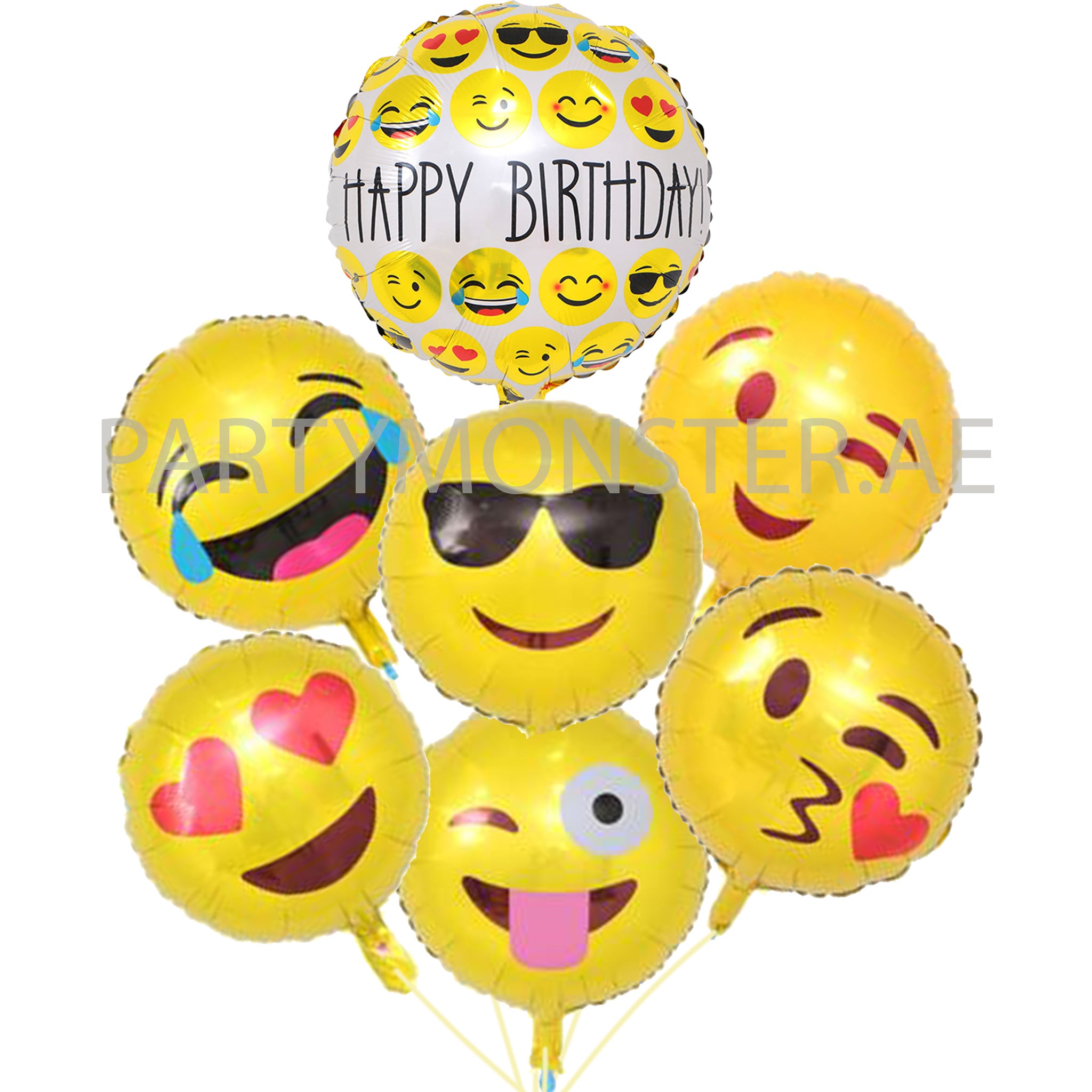 Emoji birthday foil balloons bouquet - PartyMonster.ae