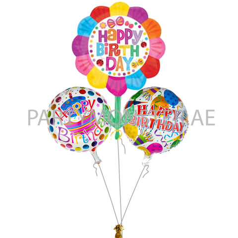 Happy birthday floral balloons bouquet - PartyMonster.ae