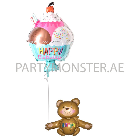 Happy teddy foil balloons bouquet - PartyMonster.ae