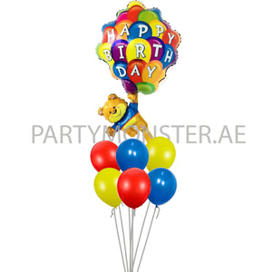 Happy birthday teddy foil & latex balloons bouquet - PartyMonster.ae
