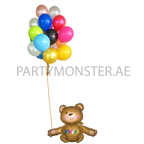 Happy teddy foil & latex balloons bouquet - PartyMonster.ae