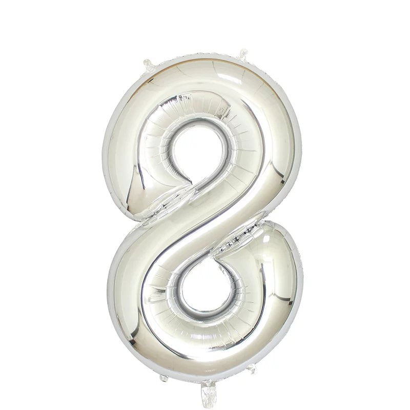 Number 8 Silver Foil Balloon 40" - PartyMonster.ae
