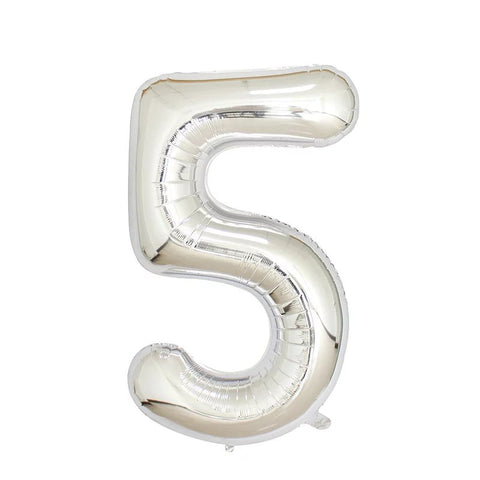 Number 5 Silver Foil Balloon 40" - PartyMonster.ae