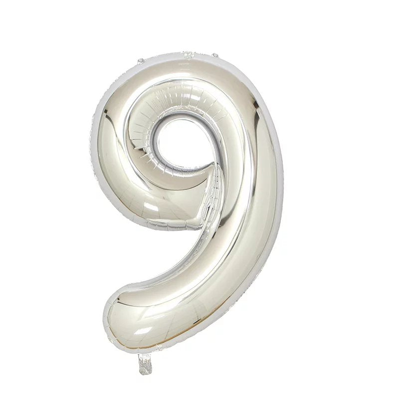 Number 9 Silver Foil Balloon 40" - PartyMonster.ae