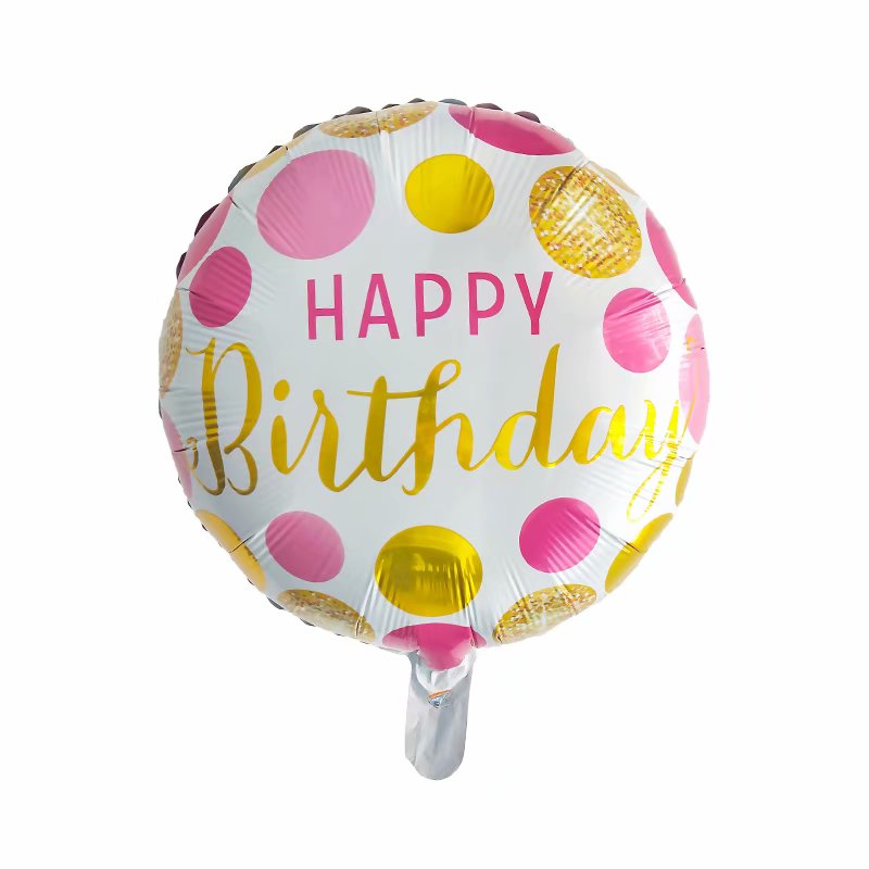 Pink & Gold Polka Happy Birthday Balloon - 18in - PartyMonster.ae