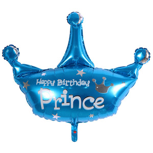 Happy Birthday Prince Blue Crown Foil Balloon - 36in - PartyMonster.ae