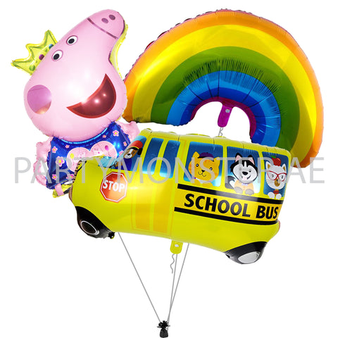 peppa pig school bus balloons bouquet for sale online in Dubai