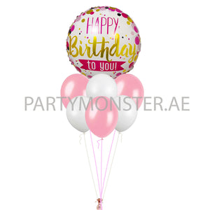 Pink and white birthday balloons bouquet 1 - PartyMonster.ae
