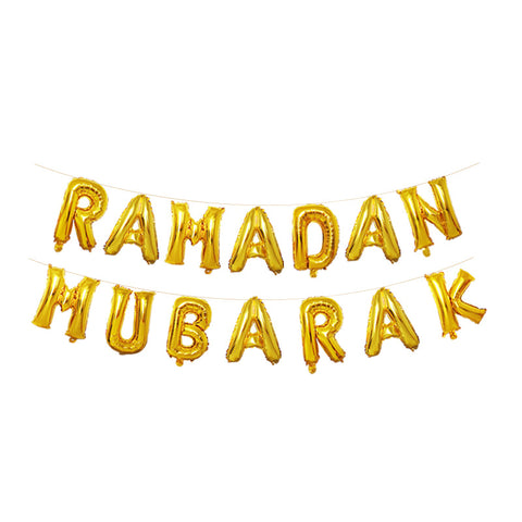 Ramadan Mubarak golden balloons bunting banner set - PartyMonster.ae