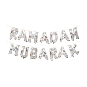 Ramadan Mubarak silver balloons bunting banner set - PartyMonster.ae