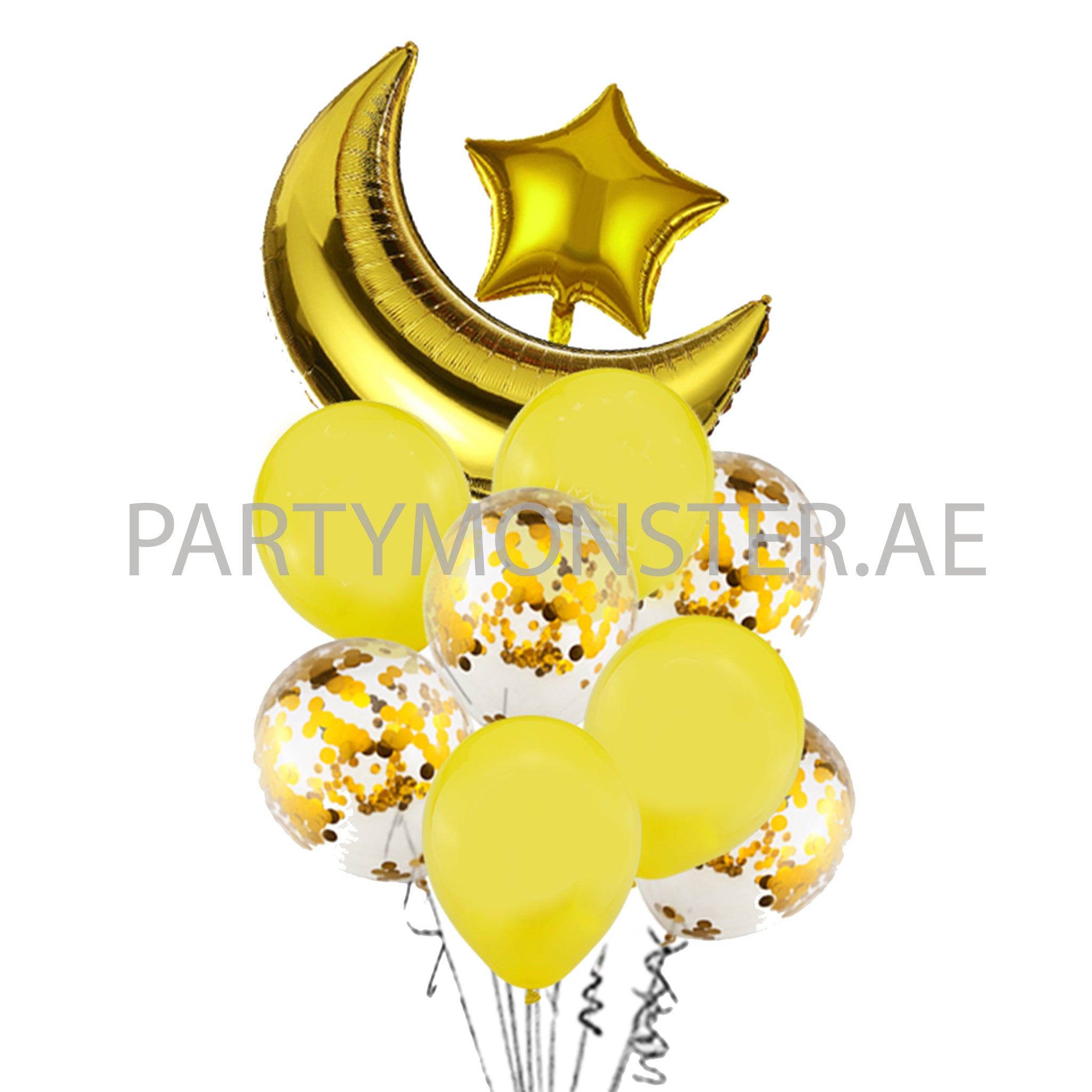 Ramadan or Eid balloons bouquet (golden & yellow) - PartyMonster.ae